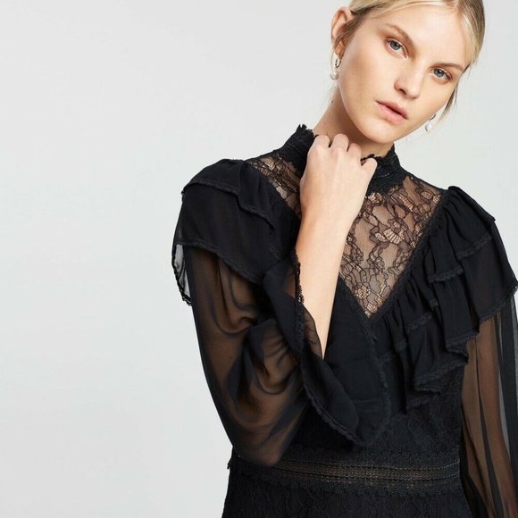 ALICE + OLIVIA Clea Ruffle Sheer Lace Tiered Dress - Picture 3 of 12